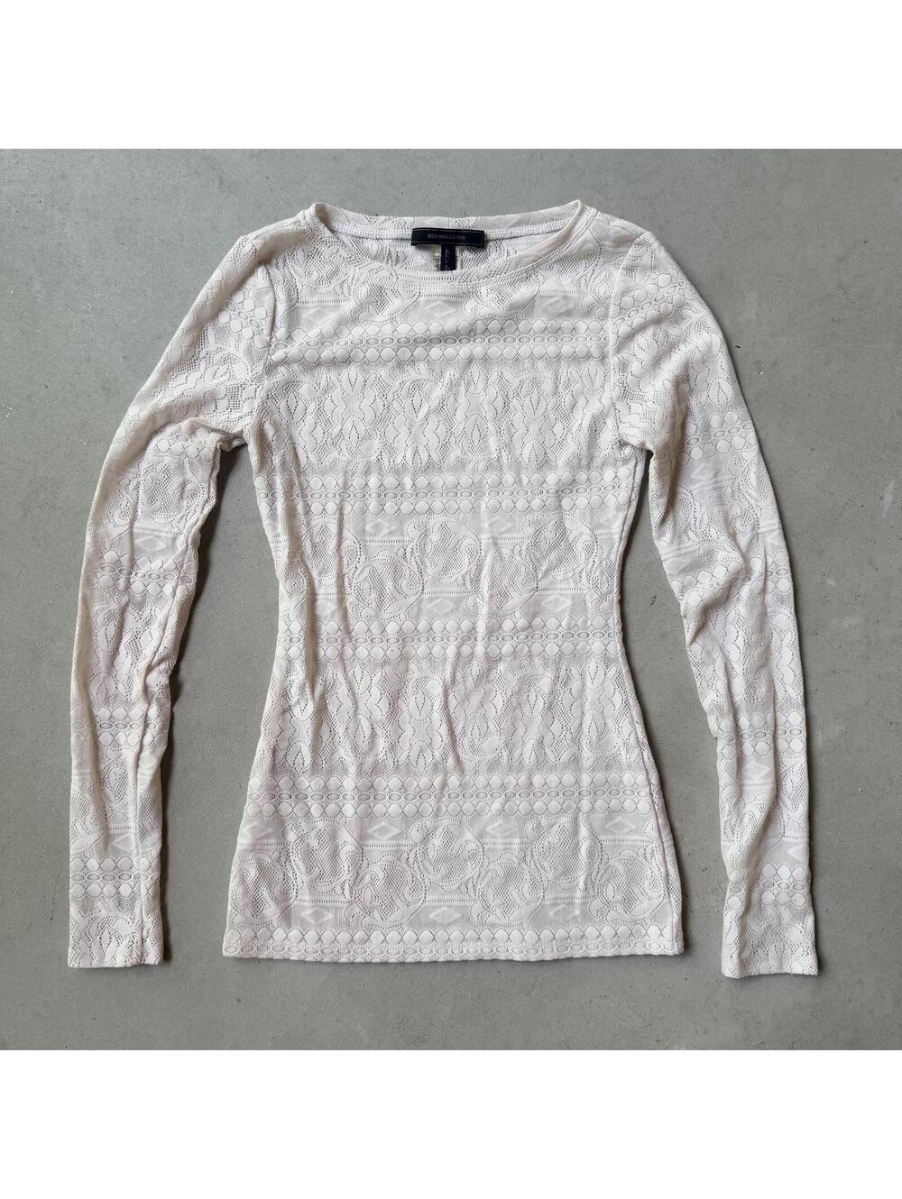 BCBGMAXAZRIA White Lace Long Sleeve Layering Top